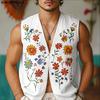 Men Sleeveless Floral Print Button Casual Loose Tank Tops