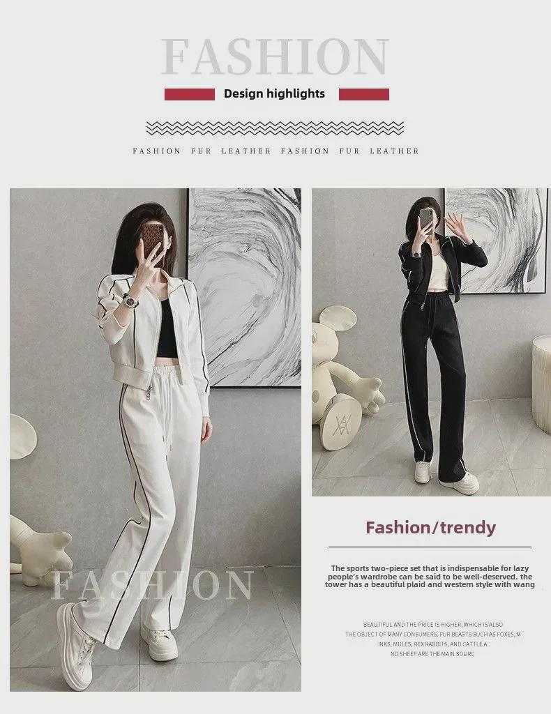 Американский стиль, модный женский приталенный пиджак на молнии и широкие брюки, костюм из двух предметов для осени и зимы