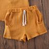 Baby Cute Shorts Set Solid Color Style Round Neck Short Sleeve Button Closure Top Breathable Elastic Breeches Suit