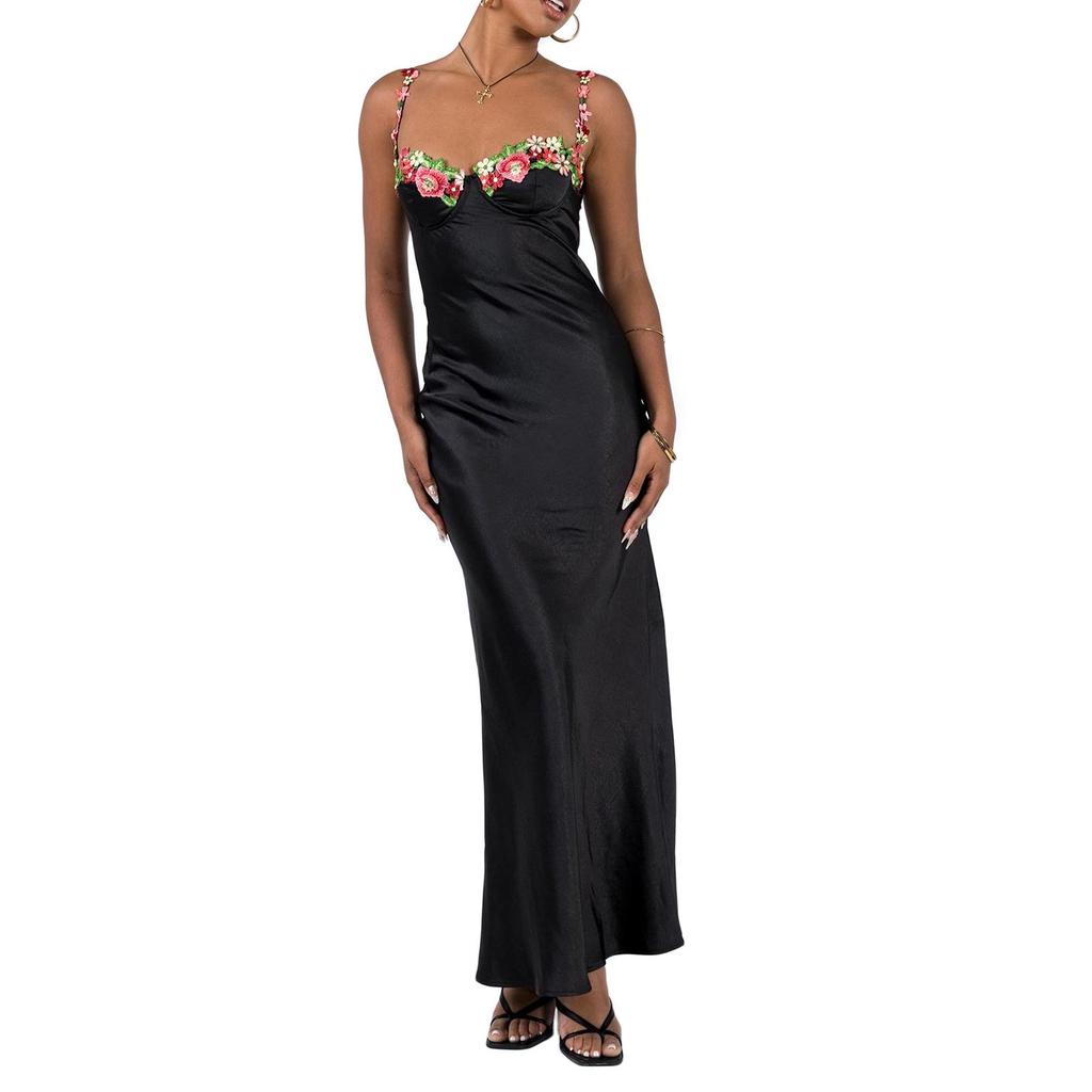 Европейская и американская коллекция весна/лето 2024 года, вышитое кружевное платье без рукавов, однотонное платье для женщин