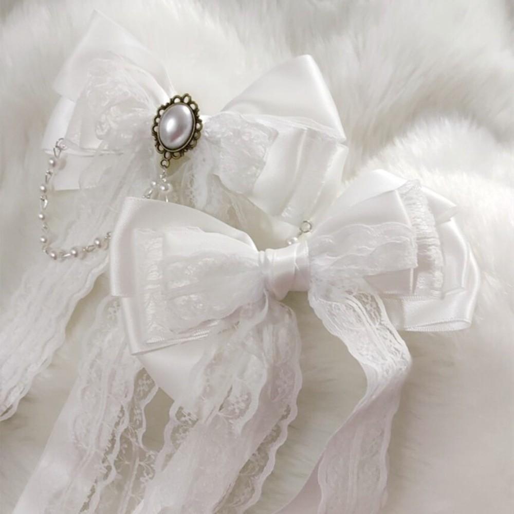 White Girls Hair Ornament Lace Bow Cosplay Headdress Cute Lolita Hair Clip Hair Accessories