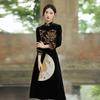 2025 New Gold Velvet Long-sleeved Style Noble Retro Chic Autumn and Winter Mid-length