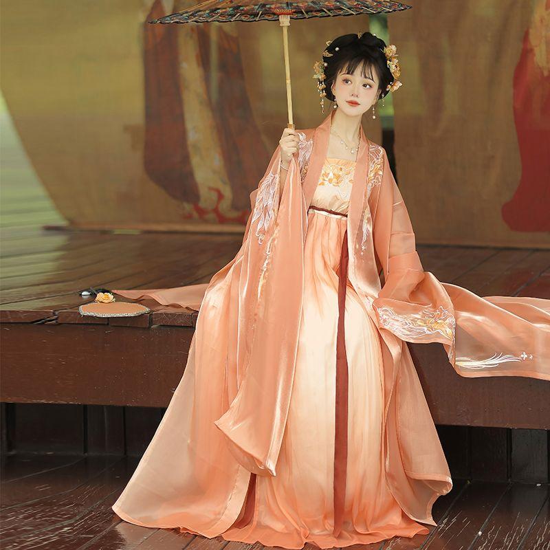 Рубашка с двойным рукавом и вышивкой Hanfu в китайском стиле, костюм с юбкой HE ZI