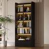 80*34*180см Витрина, Высокий шкаф с 1 ящиком и стеклянными дверцами, LED, Открытая секция, Шкаф для гостиной, Черный