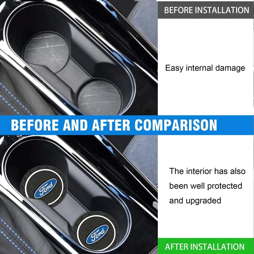 New 2026 Car Sticker 2pcs Car Coaster Water Cup Holder Anti-Slip Mat Phone Glasses Non Slip Pad For Ford Ranger ST Kuga MAX Tran