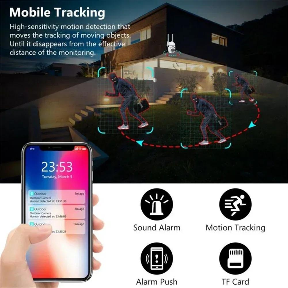 8МП Беспроводная охранная PTZ-камера видеонаблюдения Wi-Fi IP Уличная 4-кратный зум камеры ИИ Отслеживание человека Двусторонняя аудиосвязь HD Ночная цветная камера Вилка ЕС