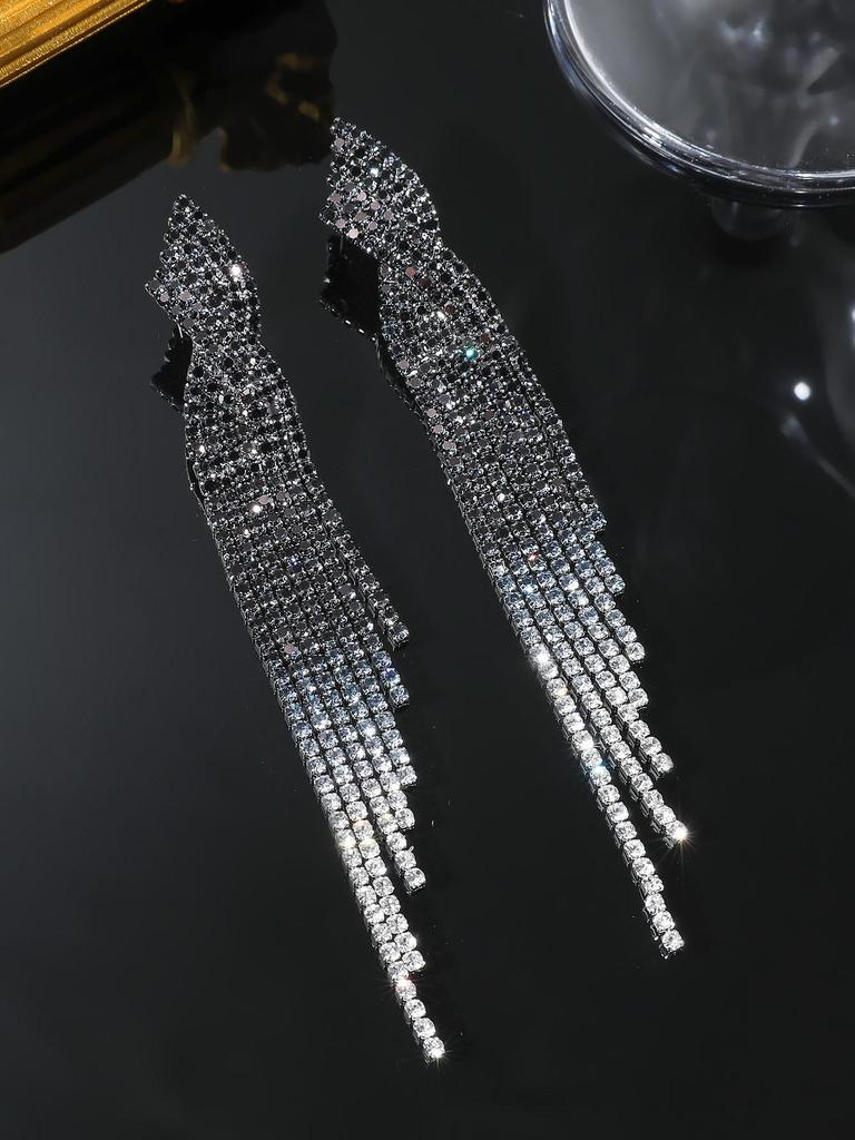 European & American Style Full Diamond Long Tassel Earrings for Women