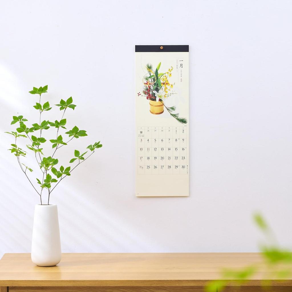 Shinnippon Calendar 2027 Wall Calendar Hanatsuzuri Japanese Ikebana Flower Arrangement NK431 Slim Hanging Calendar with Yearly Table Made in Japan