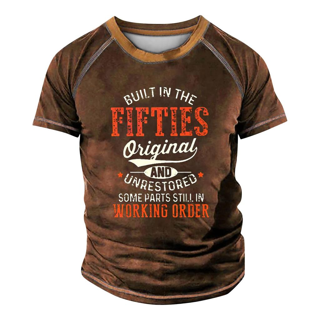 Men's Raglan T-shirt Retro Short Sleeve Round Neck Letter Printing Tops