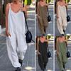 Women Sling V-neck Sleeveless Jumpsuit Big Pockets Wide Leg Solid Color Thin Playsuit Bib Overall Streetwear