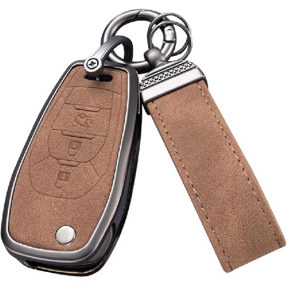 YO&YOYE Compatible With Chevy Key Fob Cover With Keychain Leather Key Case Protector For Chevrolet Equinox Camaro Cruze Malibu Sonic Smart Key (Grey)