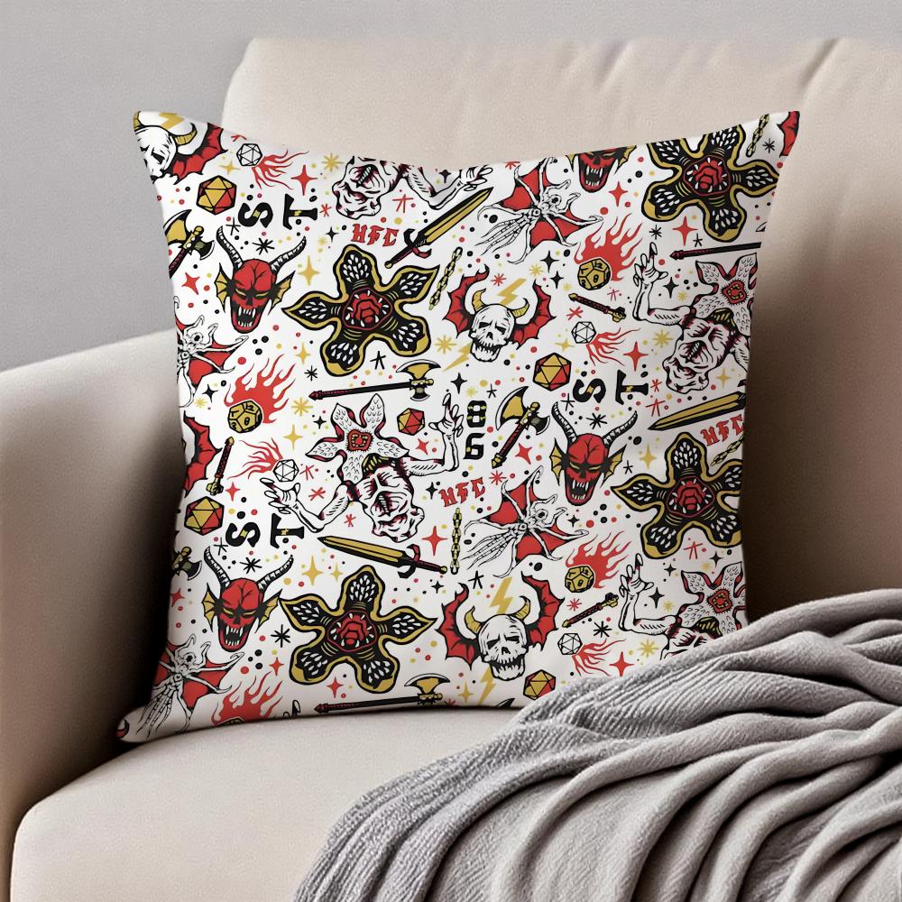 Dark style artistic illustration HHalloween Cushion Cover Pillowcase Antidustmite Invisible Zipper Short Plush Sofa Cushion