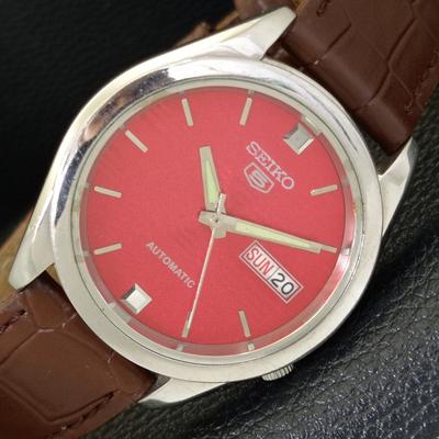 АВТОМАТИЧЕСКИЕ ВИНТАЖНЫЕ ЧАСЫ SEIKO 5 ЯПОНИЯ 7009A МУЖСКИЕ С ЦИФЕРБЛАТОМ КРАСНОГО ЦВЕТА a701344-5