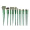 13-Piece Green Soft Bristle Makeup Brush Set for Blush, Eyeshadow, Concealer, Foundation, Loose Powder, Highlighter, and Eye Powder.