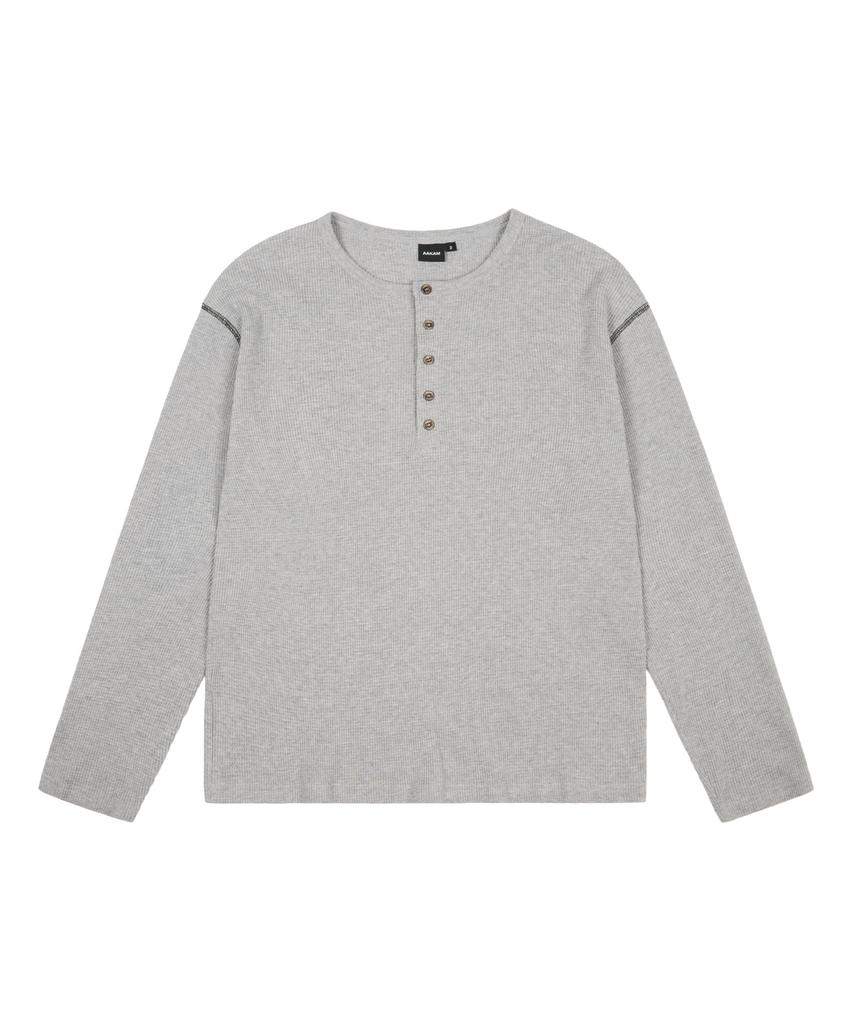 AAKAM Henry Neck Waffle Long Sleeve (Gray)