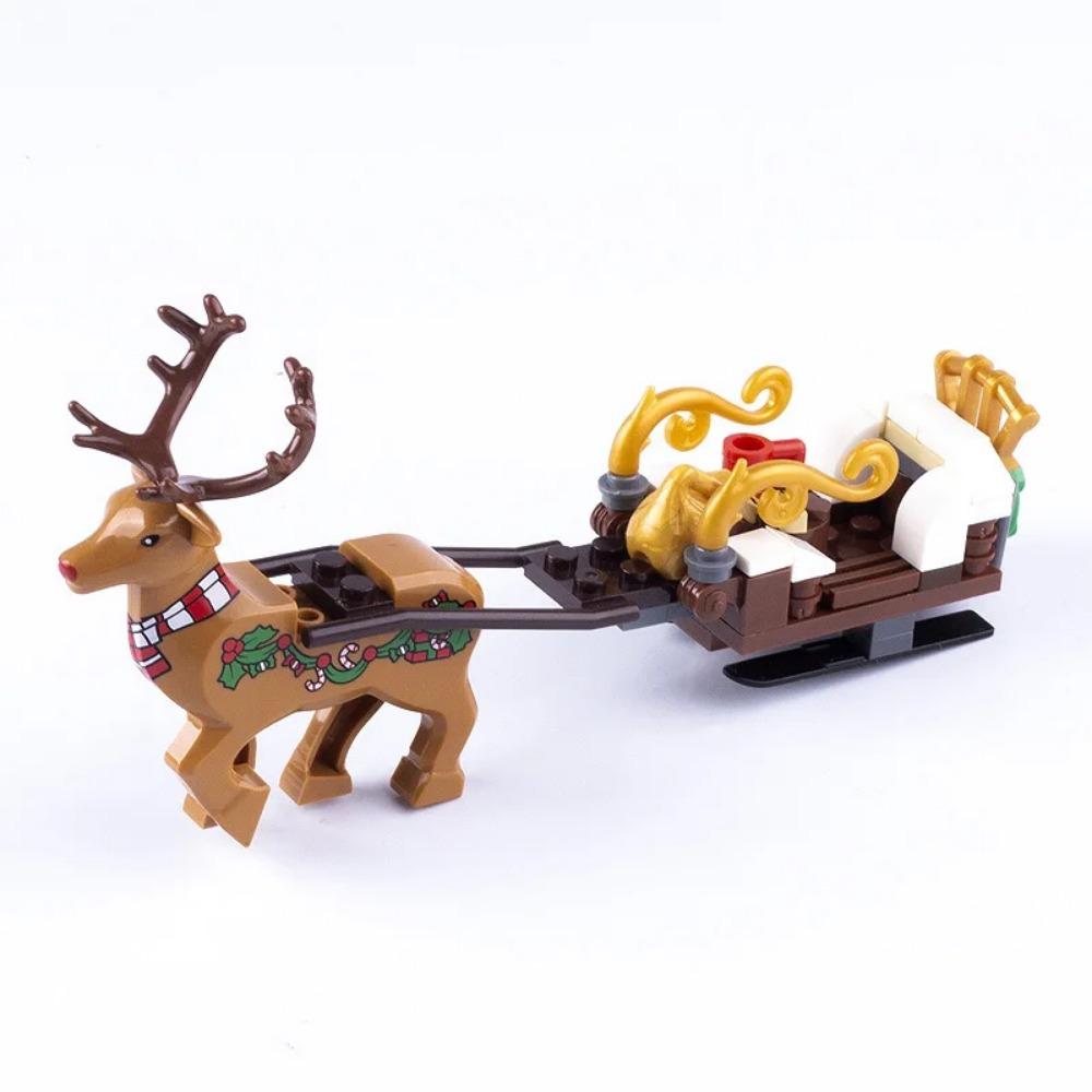 MOC City Christmas Building Blocks Figure Elk Sleigh Tree Garland Cape Coat Fireplace Candy Cane Snack Stand DIY Gift Toys K032