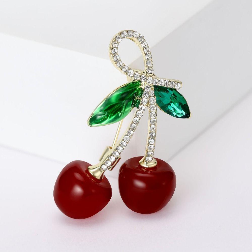 Вишня Вишня Женская брошь Кристалл Стразы Вишня Форма Булавка Кристалл Вишня Булавки для лацканов Женщины