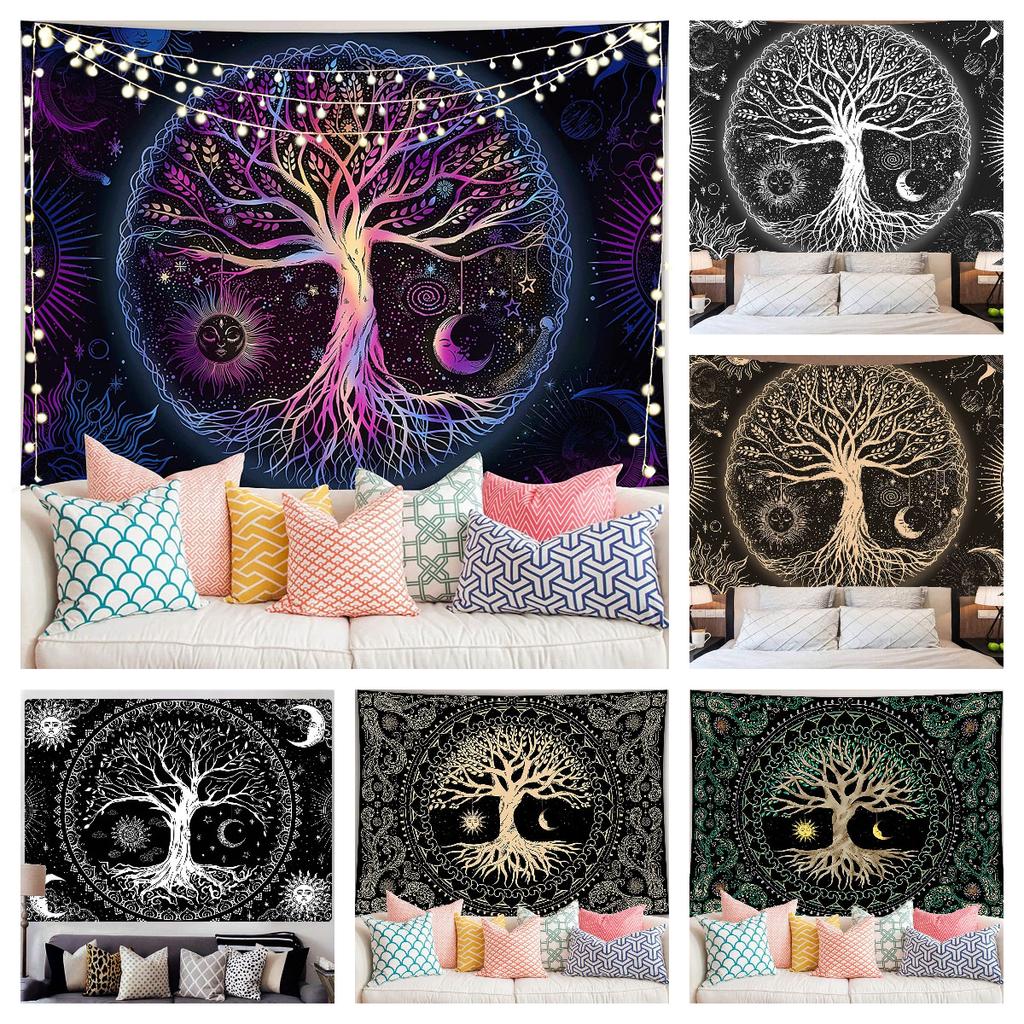 Tree Of Life Tapestry Trippy Mandala Sun And Moon Star Aesthetic Wall Tapestries Psychedelic Kawaii Home Room Decor Beach Towel