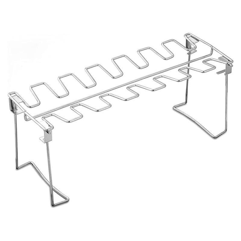 Collapsible Stainless Steel Barbecue Roaster Stand Tray Chicken Leg Wing Rack 14 Slots Stainless Steel Roaster Stand