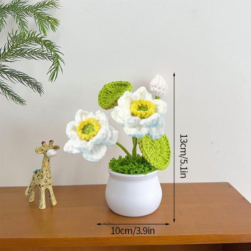 Mini Cute Crochet Flower Hand-Woven Simulation Flower Sunflower Potted Plants Knitted Finished Flowers Home Garden Decoration
