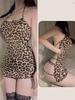Сексуальная леопардовая ночная сорочка без спины, юбка-труба, эротическое ночное белье с вырезами, открытая промежность, откровенное экзотическое нижнее белье, бандажное нижнее белье
