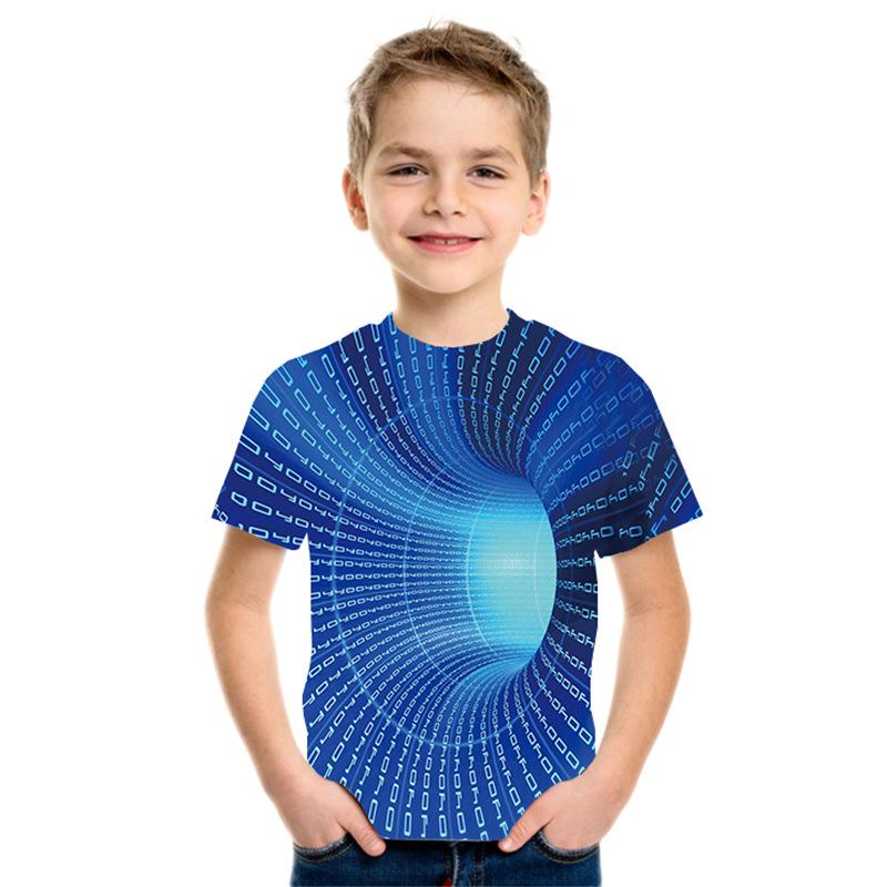 Fashionable children’s T-shirts | 3D digitally printed smoke-effect T-shirts | Casual lightweight short-sleeved round-neck breathable T-shirts