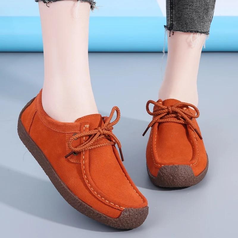 Замшевая женская повседневная обувь, кроссовки на плоской подошве со шнуровкой, женские мокасины, дизайнерские лоферы, женская обувь