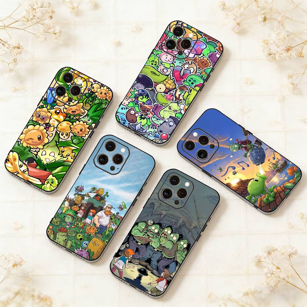 P-Plants Zombies Game Phone Case For iPhone 17,16,15,14,13,12,11 Plus,Pro Max,XS,Soft Silicone Black Cover