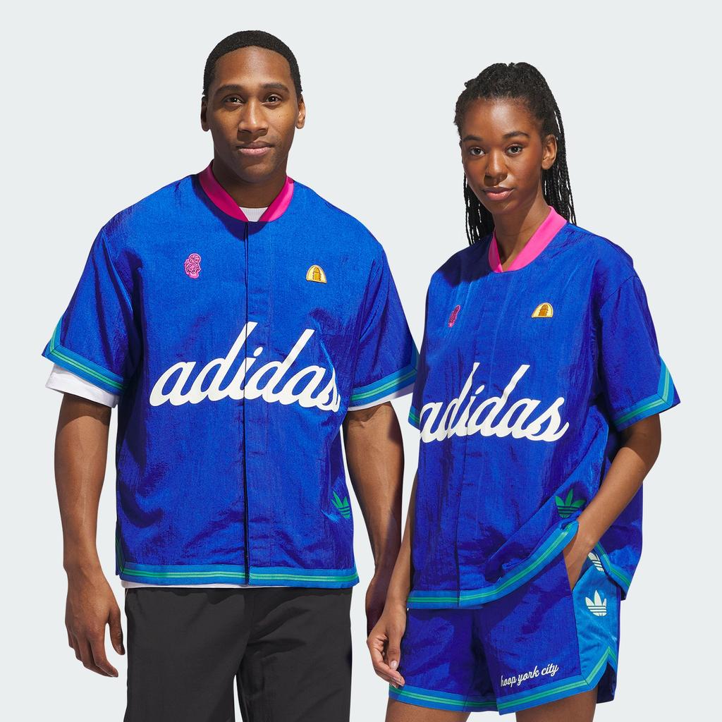 Adidas Разминочный топ Originals Hoop York City с буквенным логотипом и бейсбольным воротником, топы унисекс, синий IT9956