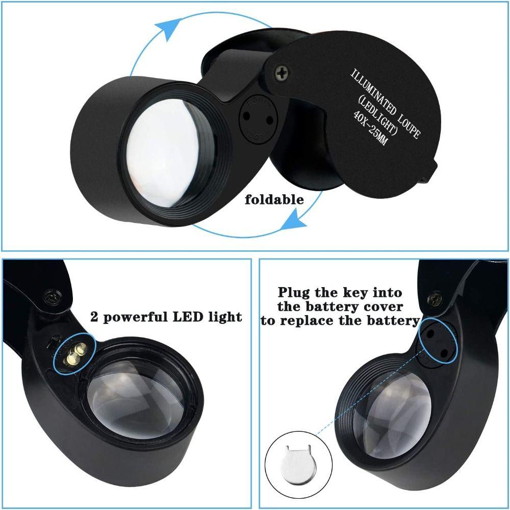 Folding 40X Magnifying Glass Handheld Foldable Magnifier Mini   Jewelry