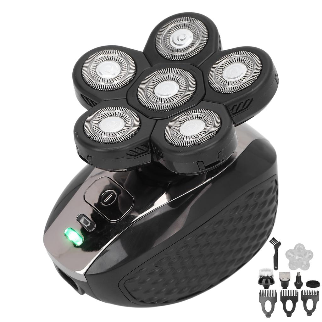Electric Head Shavers Waterproof 5 In 1 Wet Dry Grooming Kit with 6 Rotary Blade Heads for Bald Men
