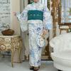 RAVIR Yukata White with a Refreshing Blue Daisy Featuring a Fluffy Obi Belt and Free Women's 3-Piece Set Pattern, Sandals. Size.