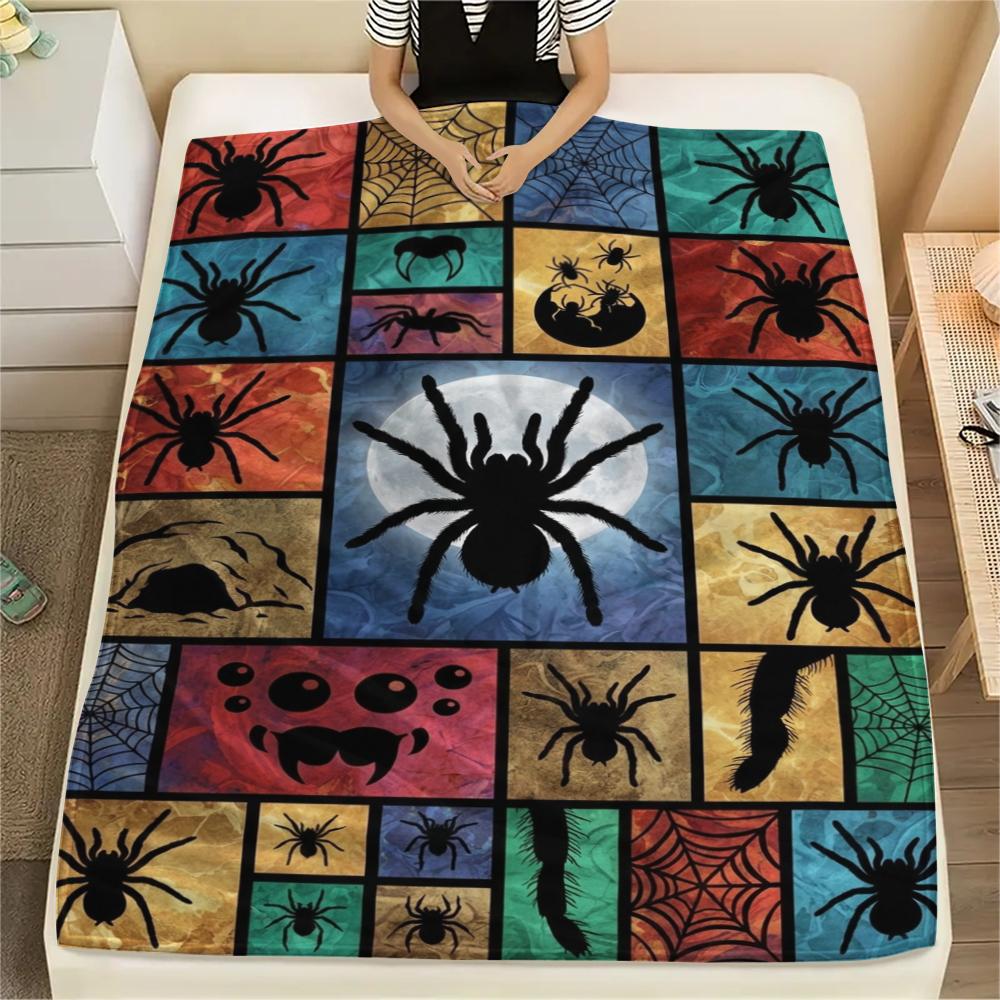 1Pc Dark Spider Print Flannel Blanket, High quality Comfortable for All Seasons, Home Decor, Warmth and Comfort, Perfect for Christmas Gifts W89