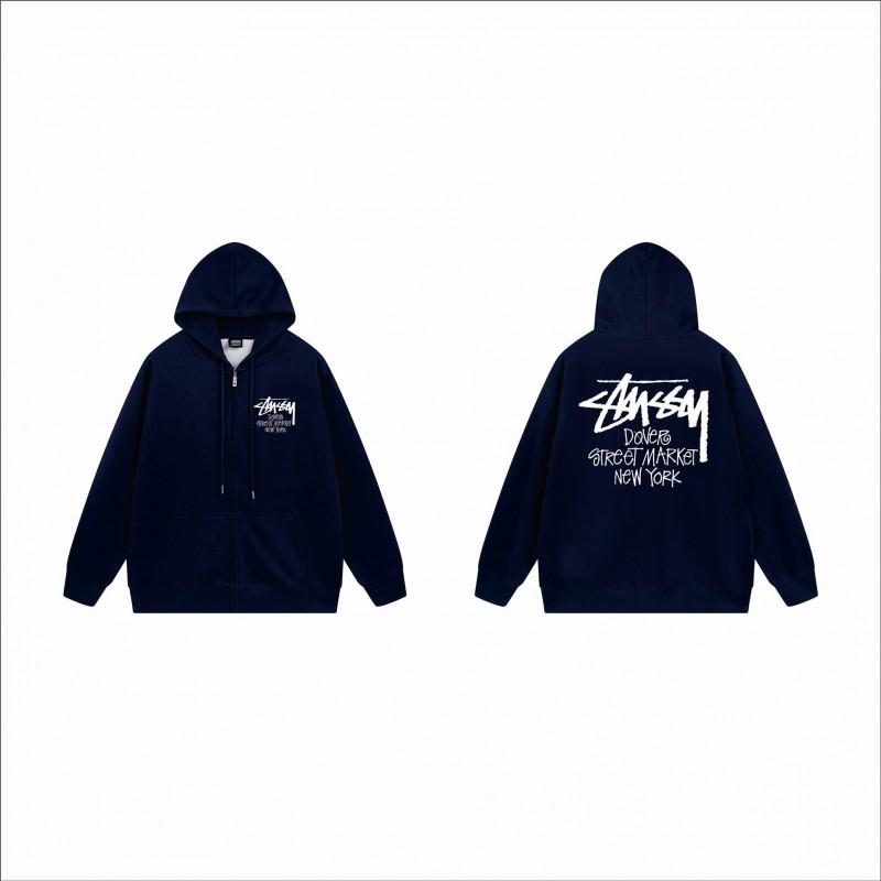 Unisex Hooded Zip-Up Fleece-Lined Sweatshirt With Letter Print Loose Fit Cotton Long Sleeve Men Women