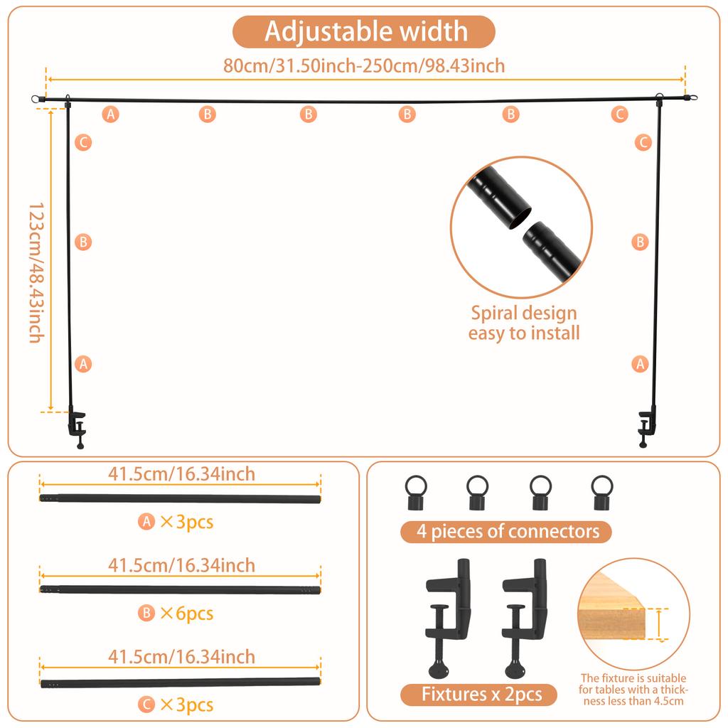 Настольная стойка для удилищ с зажимами Регулируемая ширина 31"-98" Арочная стойка для стола Подвесная для украшения Свадьба День рождения Рождество