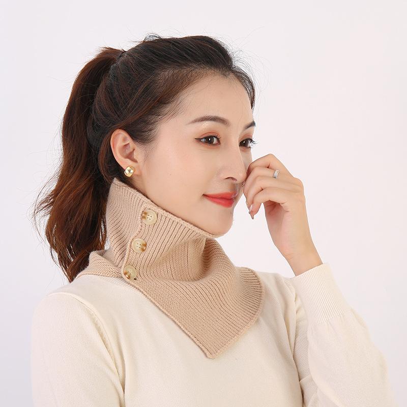 Женский шарф-манишка с искусственным воротником, элегантный, на пуговицах, согревающий шею, мягкий, эластичный, однотонный, зимний аксессуар для улицы и повседневной носки