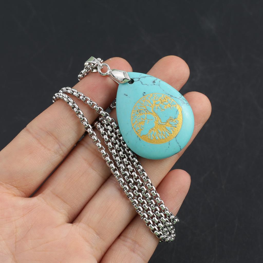 Ожерелье из натурального камня малахит/бирюза подвеска в форме капли с принтом для женщин цепочка для подарка на день рождения 60 см