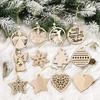 Puntos Christmas Wooden 12Pcs/Set Hollow Out Chip Tree Xmas Hanging Ornaments Pendant