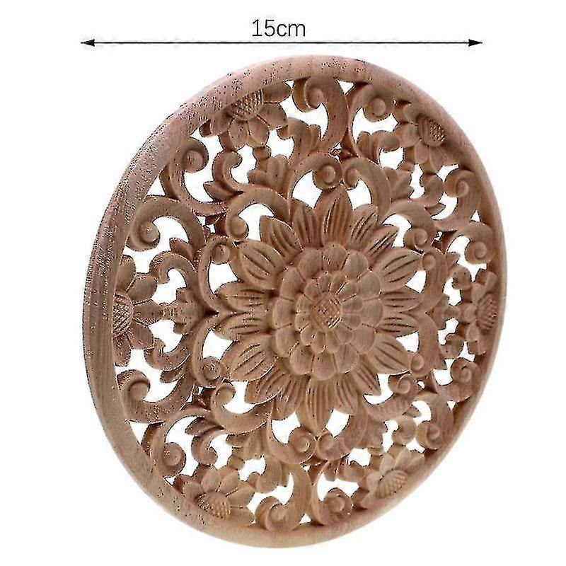 Wood Carving Flower Carving Furniture Cabinet Log Decal Unpainted Wood Pattern Decal Decorative Figure 15x15x0.8cm