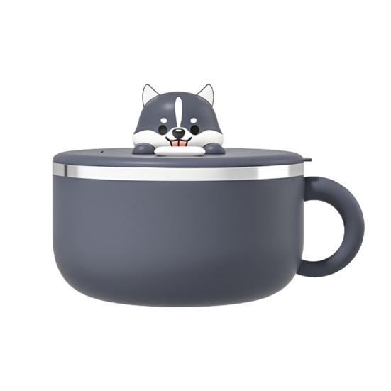 Миска для лапши с крышкой Чаша для рамэна из нержавеющей стали Салатница для общежития Держатель для офисного телефона Термостойкие ручки Двухслойные нержавеющие