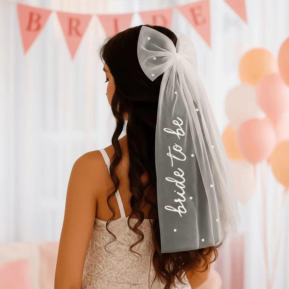 Elegant Bride Bow Hair Veil Tulle Bow Marry Veil Clothes Match Wedding Headdress Engagement