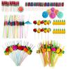 Hawaiian Party Decor Set: 3D Honeycomb Fruit Straws & Umbrella Picks
