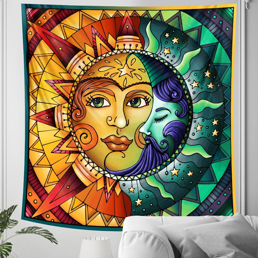 Mandala Black and White Sun and Moon Tapestry Mystical Witchcraft Divination Wall Hanging Hippie Wall Hanging Home Decoration