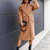 Women Oversize Coat Solid Color Double Breasted Turndown Collar Pockets Overcoat Office