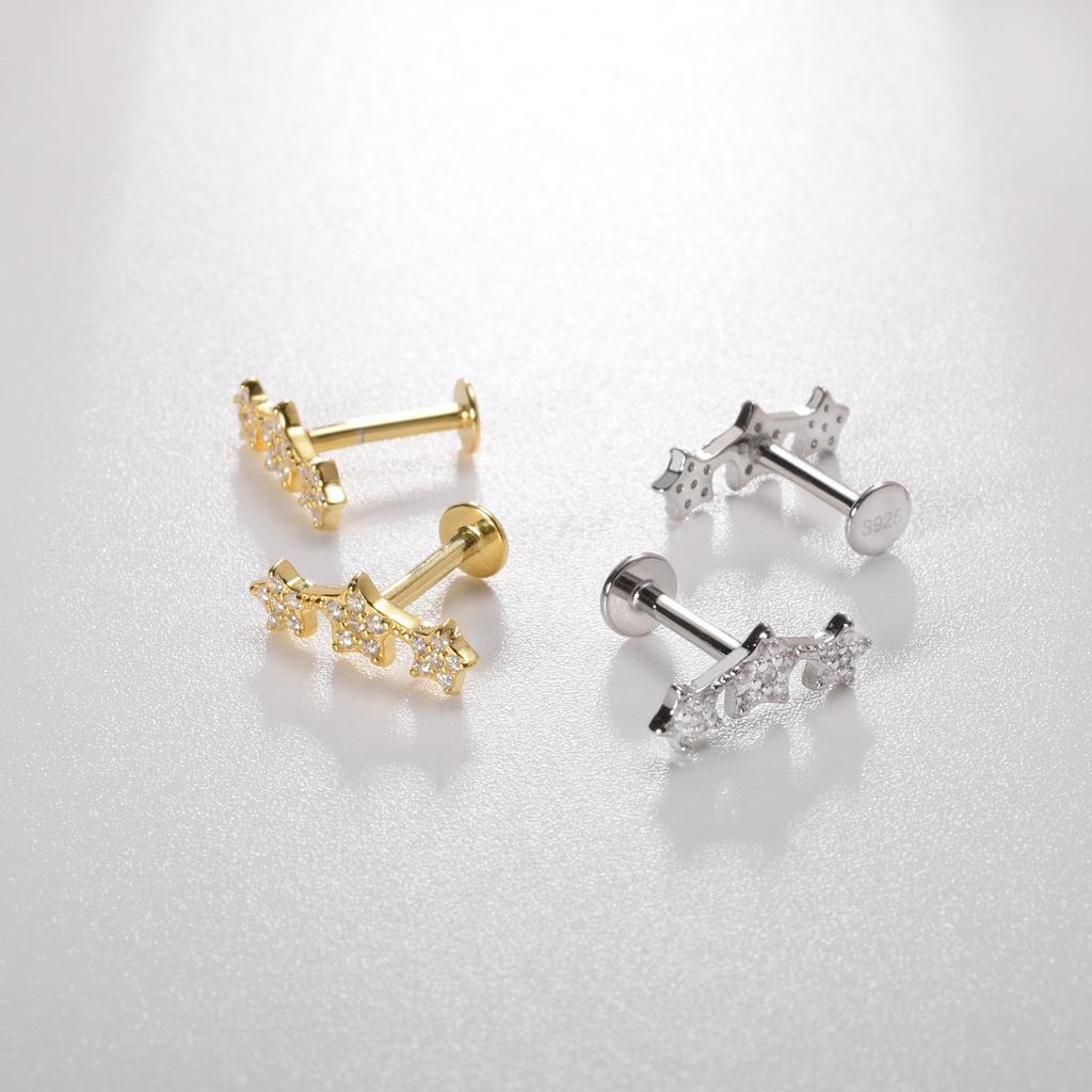 ANDYWEN Серьги-гвоздики с тремя звездами из стерлингового серебра 925 пробы, роскошные ювелирные изделия для пирсинга, 2023, свадебные украшения