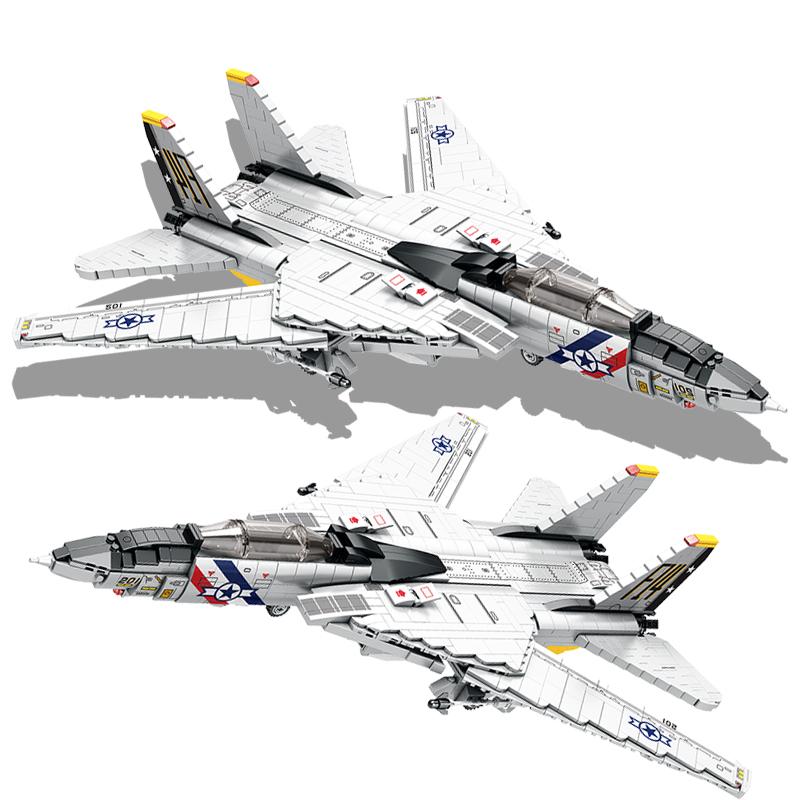 1443PCS Military Tomcat F14 Fighter Aircraft Building Blocks MOC Carrier-Base Fighter Model Bricks Set Holiday Gifts Kids Toys
