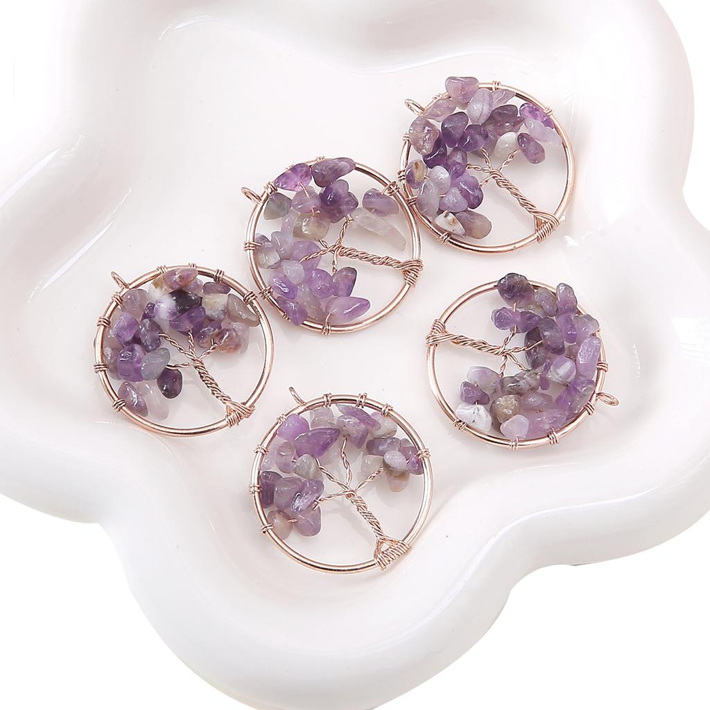 30mm Natural Gemstone Stone Beads Charms Tree Pendant DIY Jewelry Making Necklace Accessories