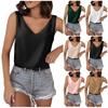 Женская летняя повседневная однотонная шелковая свободная футболка с v-образным вырезом без рукавов, топы на бретелях