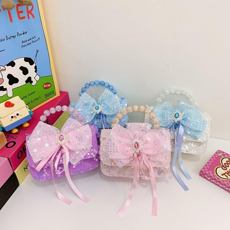Trendy And Cute Kids Pearl Handheld Bag With Lovely Bow And Breathable Pvc Material