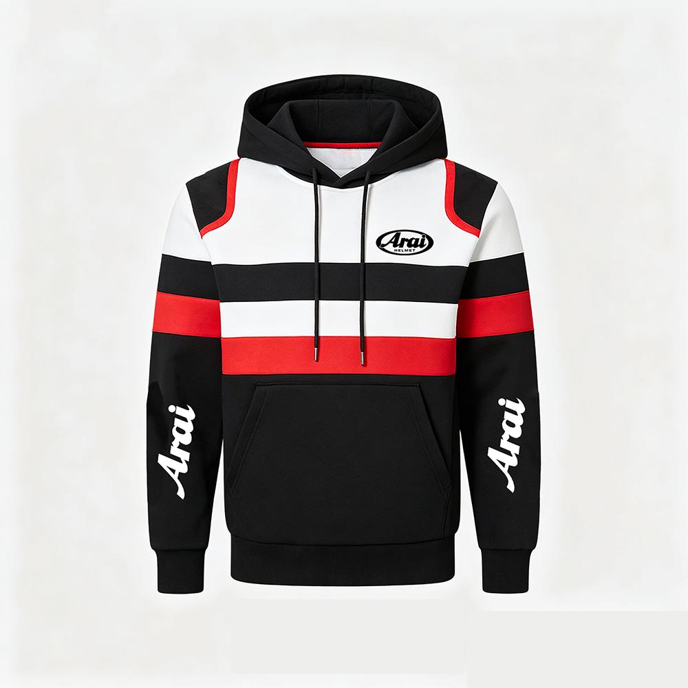 Men's Arai Racing Hoodie - Red/Black/White Color Block Motorsport Sweatshirt